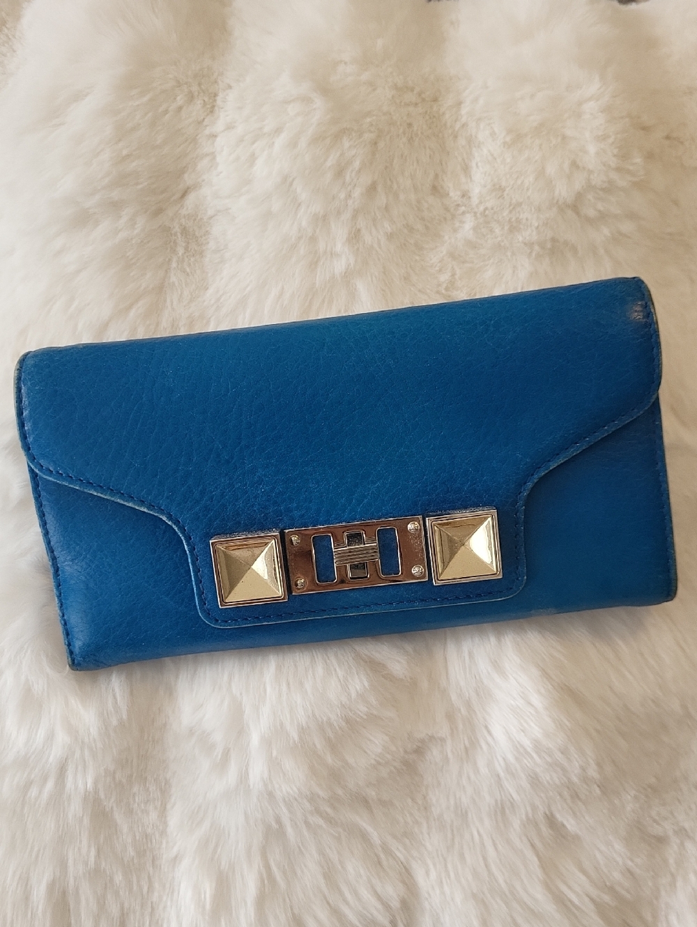 PROENZA SCHOULER PS11 Blue Leather Stud-Accent Wallet Clutch